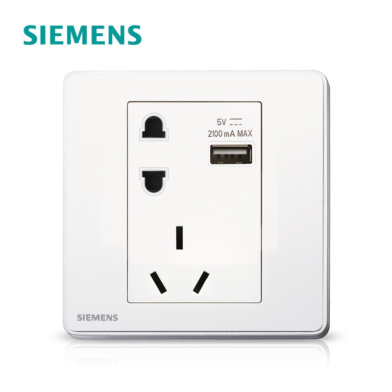 西门子(SIEMENS)开关插座 睿致钛银系列10A五孔带USB电源插座5UB81163NC02