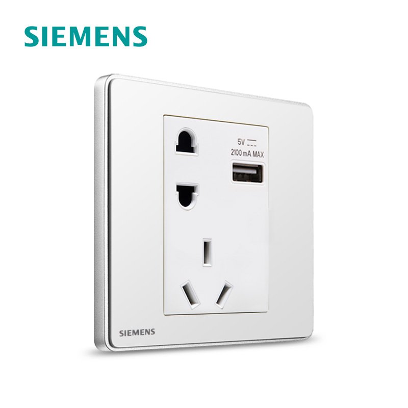 西门子(SIEMENS)开关插座 睿致钛银系列10A五孔带USB电源插座5UB81163NC02