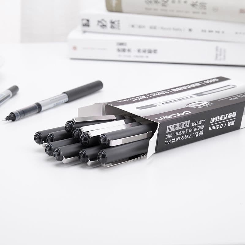 Deli 得力S656 直液式经济型/中性笔宝珠笔彩盒装-0.5mm 黑 12支/盒图片