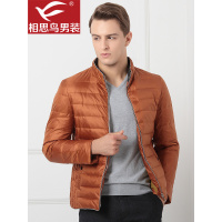 红豆相思鸟男装羽绒服常规短款立领拉链光滑面料橘红色