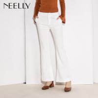 Neelly纳俪2017新款秋款纯色长裤喇叭裤修身白色裤子女百搭微喇裤