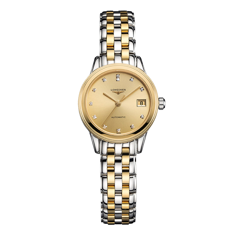 浪琴军旗镀金镶钻背透自动机械表女表l42743377