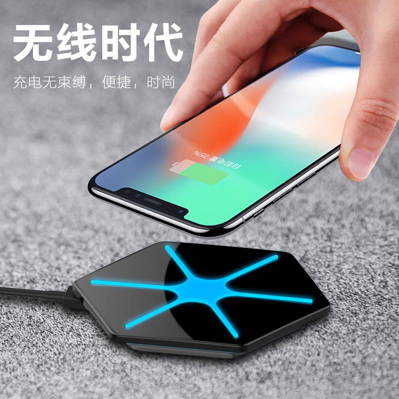 ESCASE 苹果X/8无线充电器iPhoneX/8P手机快充 三星s8/S7edge/S6通用手机充电底座 六边形黑蓝图片