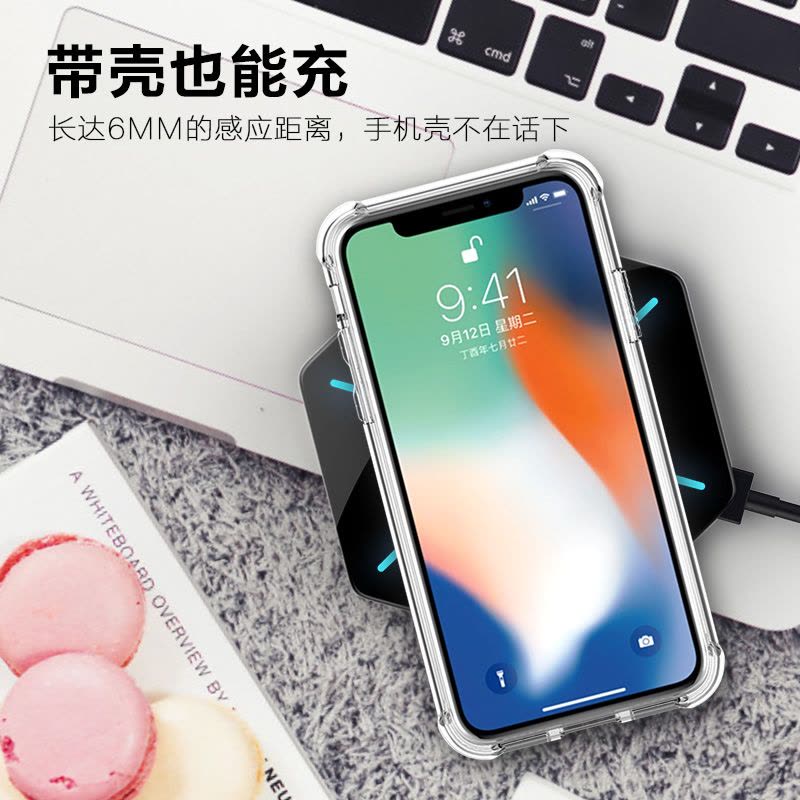 ESCASE 苹果X/8无线充电器iPhoneX/8P手机快充 三星s8/S7edge/S6通用手机充电底座 六边形黑蓝图片