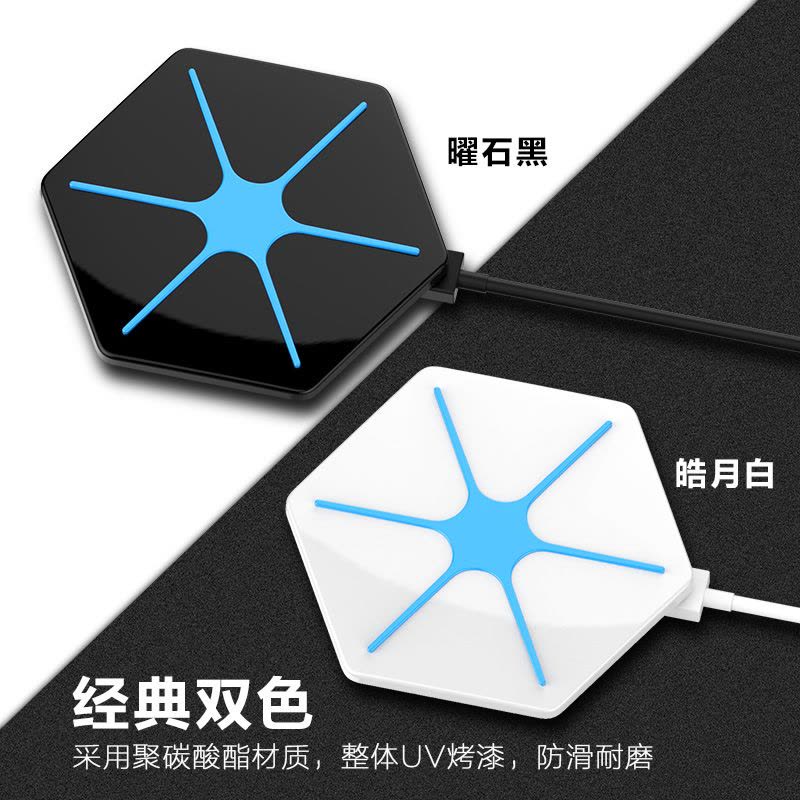 ESCASE 苹果X/8无线充电器iPhoneX/8P手机快充 三星s8/S7edge/S6通用手机充电底座 六边形黑蓝图片