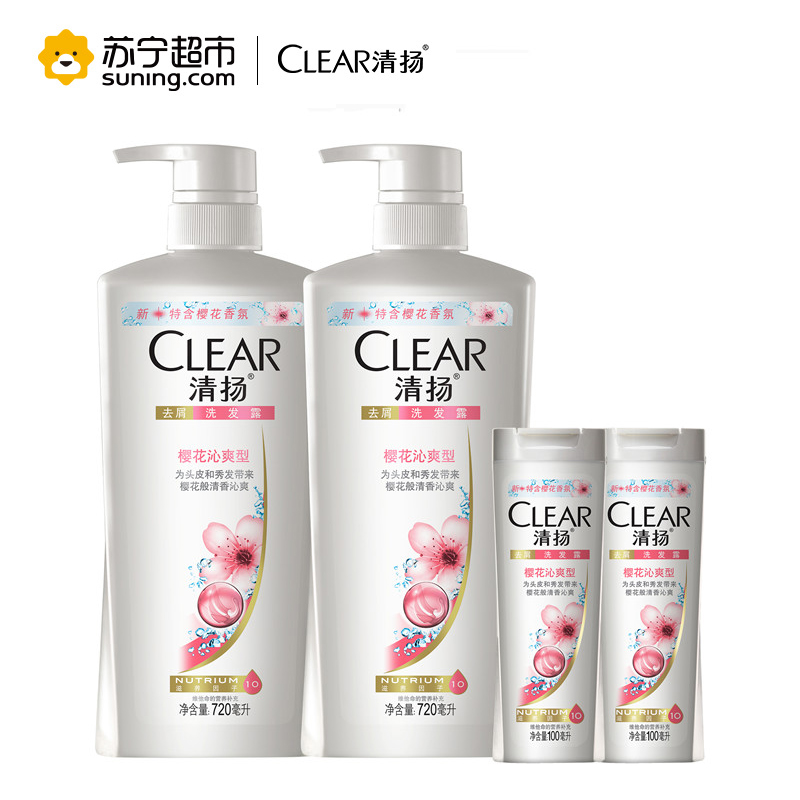 清扬 (CLEAR) 去屑洗发露 樱花沁爽型 720ml*2+100ml*2[联合利华]