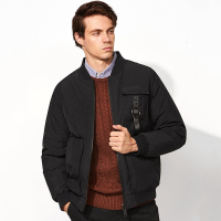 杰米克2017棒球款立体贴袋装饰可脱卸铁环男士羽绒服外套