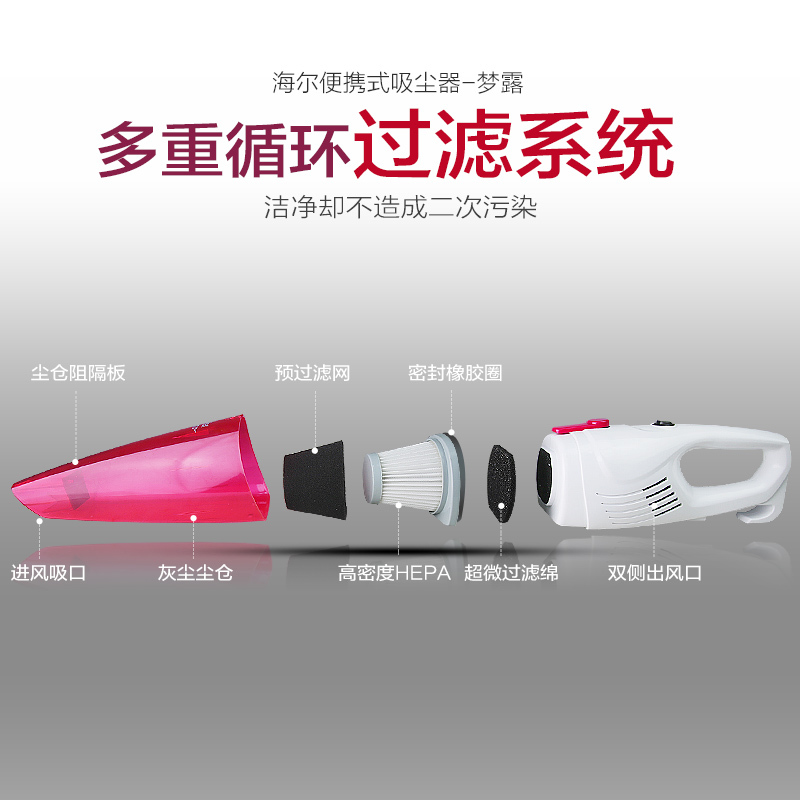 海尔(Haier)吸尘器ZL601R手持推杆吸尘器 迷你小型家用 超静音强力除螨 手持吸尘器