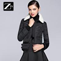 ZARAKARA女装欧美2017冬装新款翻毛领棉衣短款加厚修身棉服时尚棉袄