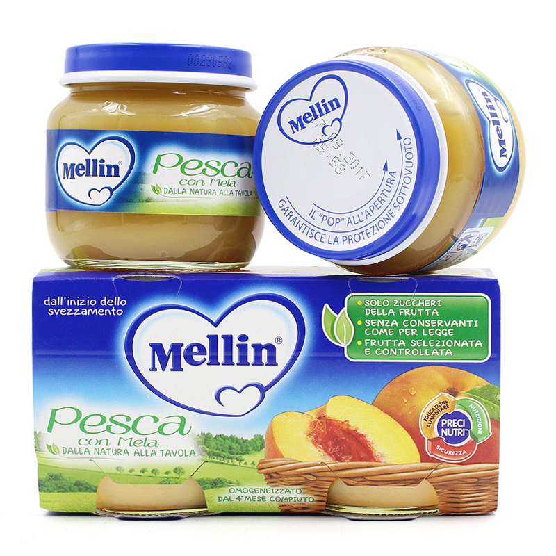 Mellin 美林 宝宝辅食桃子苹果泥 100克/罐 2罐装 意大利原装进口