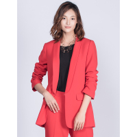 长城(Great Wall) 2018新款大红色青果领褶皱袖西服上衣