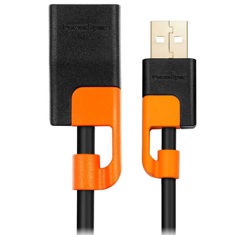包尔星克PowerSync/ USB2.0电脑数据延长线抗干扰双色抗摇摆圆线黑配橘2米