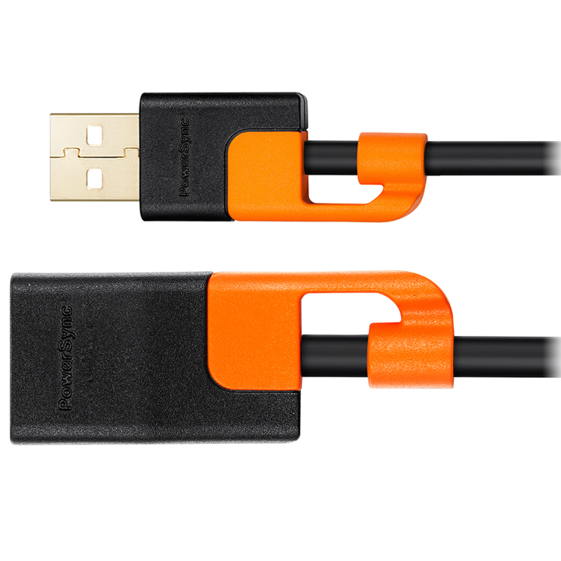 包尔星克PowerSync/ USB2.0电脑数据延长线抗干扰双色抗摇摆圆线黑配橘2米