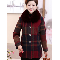 猫人(MiiOW)中老年女装妈妈装秋冬加厚毛呢外套大码加绒保暖呢子大衣5939