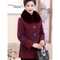 猫人(MiiOW)中老年女装妈妈装秋冬季新款毛呢外套40-49岁大码加厚加绒呢子大衣5940