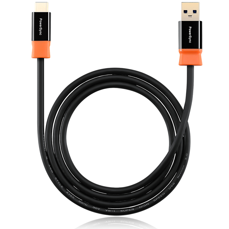 包尔星克PowerSync/ USB3.0公头对Type-C尊爵版数据传输线镀金接头高速传输稳定速率黑配橘