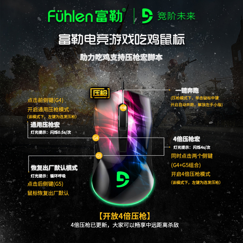 富勒(fuhlen)G91-PRO RGB灯光宏 光磁微动USB光电有线游戏鼠标宏电竞电脑牧马人绝地求生吃鸡CF