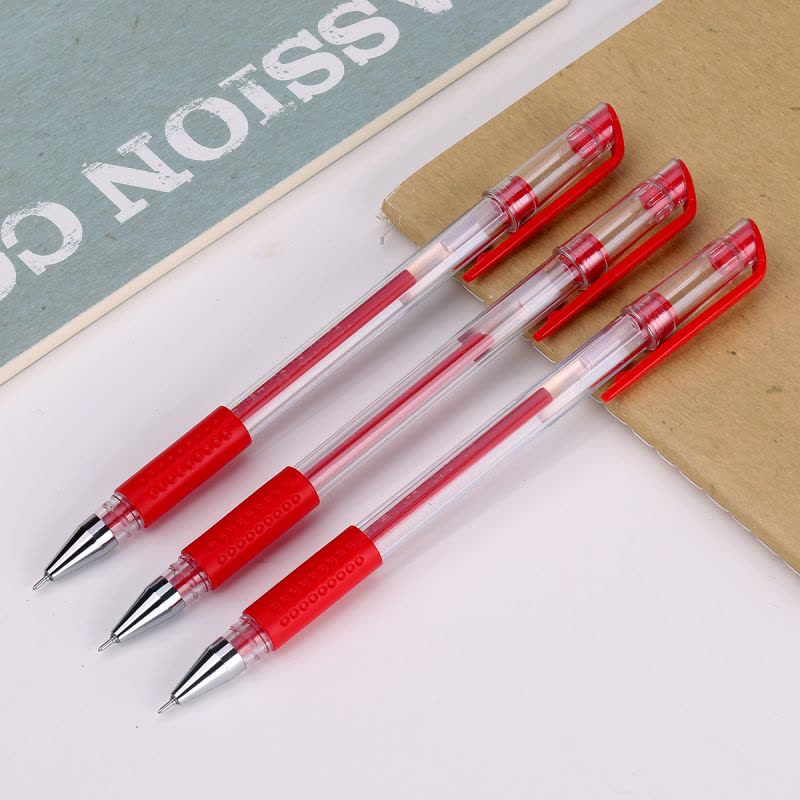 得力 6601 0.5mm中性笔 水笔 签字笔办公学生用笔12支/盒 红色图片