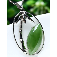 帛兰梓韵 天然和田碧玉吊坠s925银镶碧玉竹节项链 节节高升水滴女款玉坠