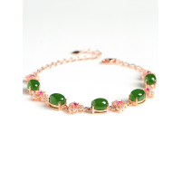 帛兰梓韵 天然和田碧玉手链 女款S925银镀玫瑰金镶嵌碧玉蛋面手链