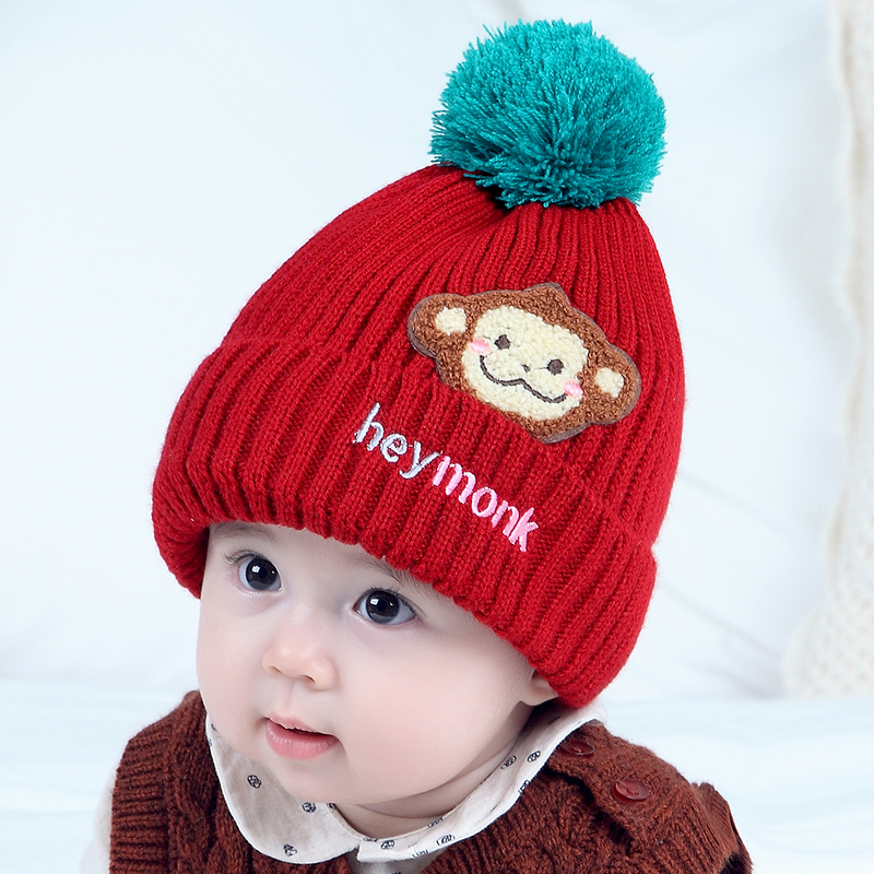 milky friends宝宝帽子冬款BAOBAO猴儿童加绒毛线帽婴儿护耳帽高清大图