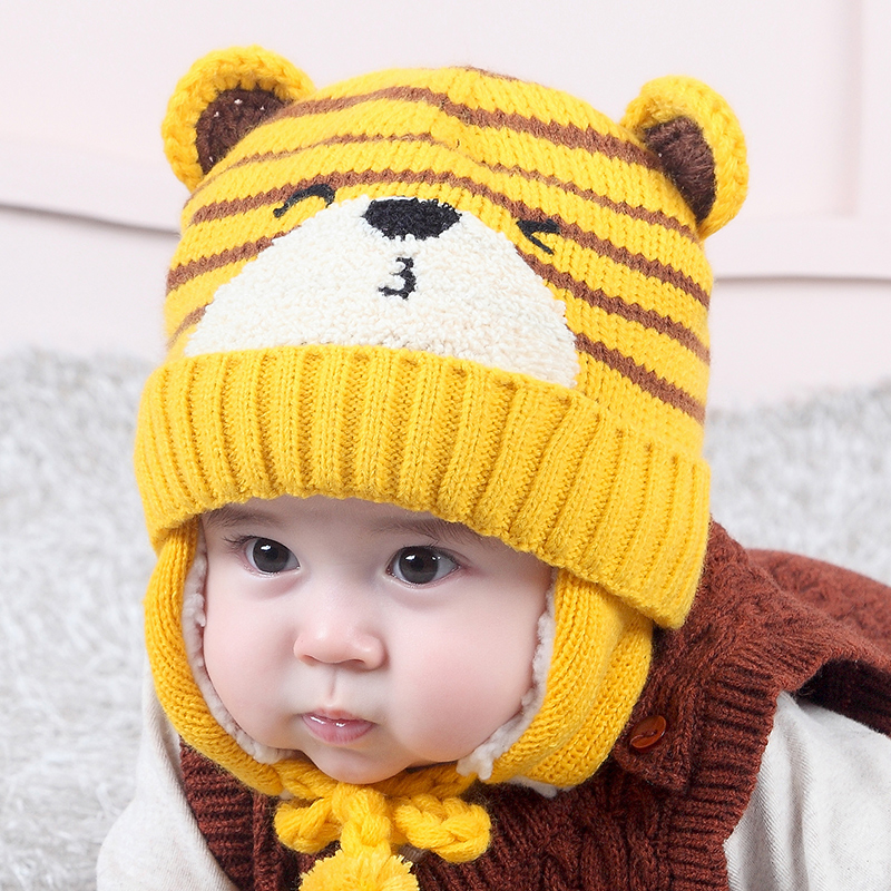 MilkyFriends韩版冬季可爱熊护耳儿童加绒毛线帽男女儿童帽宝宝帽子高清大图