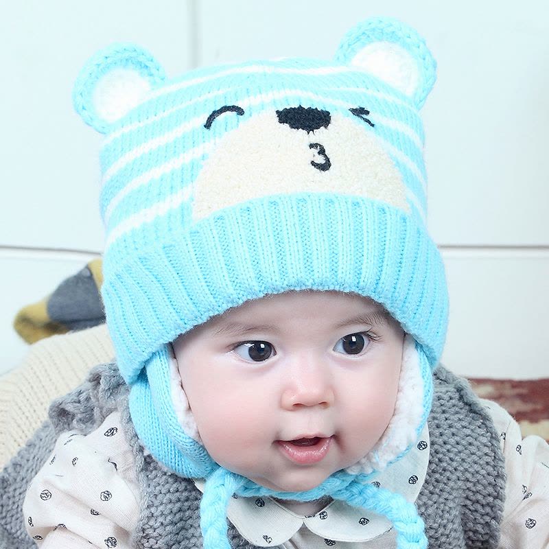milky friends韩版冬季子可爱熊护耳儿童加绒毛线帽男女通用儿童帽宝宝帽1-2岁图片