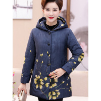 猫人(MiiOW)中老年女装妈妈装冬装加厚连帽花色棉衣三色选保暖棉服5910