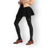 PHISOFA时尚小花田园风棉质提花连裤袜 ELC0054 黑