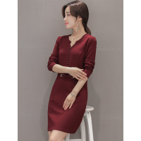 丝柏舍2018秋季新款女士OL通勤A字裙纯色长袖短款钉珠修身连衣裙S73R0126L