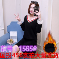 初逊微胖妹妹秋冬装新款2017减龄洋气套装大码女装胖mm显瘦两件套藏肉