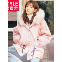 韩都衣舍2017冬装新款韩版女连帽短款加厚大毛领羽绒服GS7409緈_RFp08
