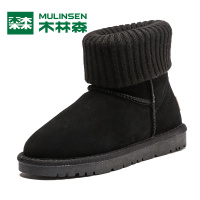 木林森女鞋2017冬季新款雪地靴女甜美套筒针织短靴女韩版俏皮棉靴W8371732