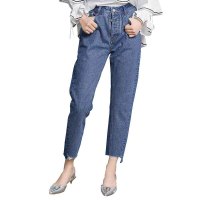 高腰拼接不规则牛仔九分垮裤