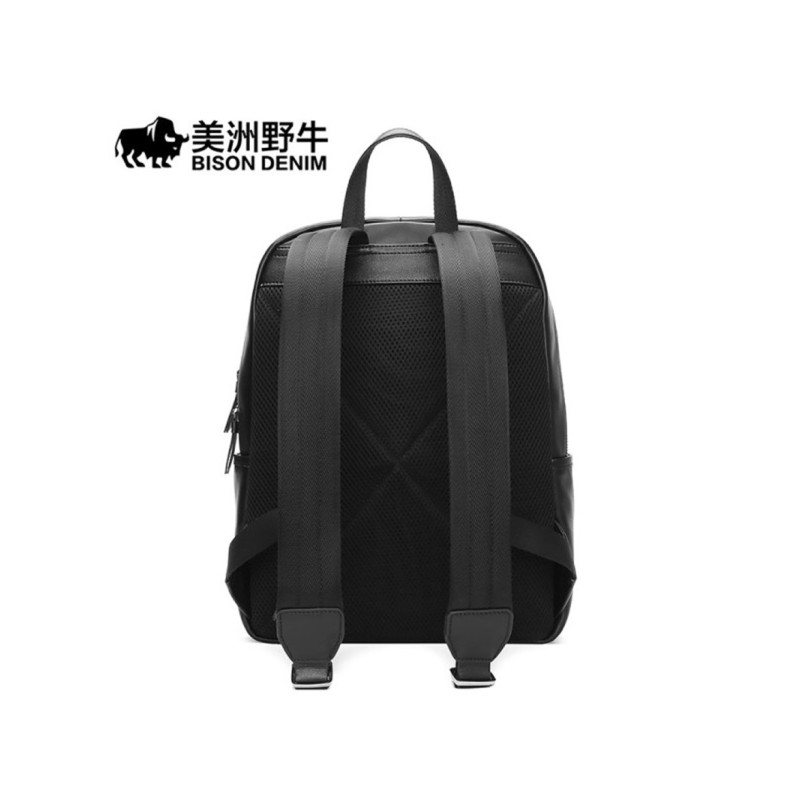 美洲野牛双肩包男真皮韩版学院风双肩背包牛皮大容量旅行包电脑包 黑