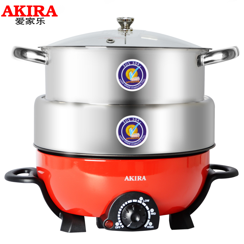 新加坡爱家乐(AKIRA)B55一层蒸笼温度计 分体式电火锅 4升 家用蒸煮一体多功能电热锅电煮锅高清大图