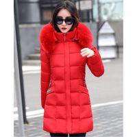 2017冬季羽绒棉衣女中长款修身显瘦大毛领加厚外套