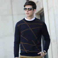 【100%羊毛】花花公子贵宾羊毛衫2017秋冬季圆领男士全羊毛时尚长袖针织衫毛衣男装P179056金黄色