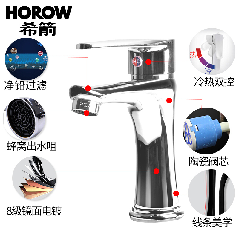 希箭HOROW面盆卫浴龙头洗脸盆冷热卫生间洗手盆台盆水龙头 单把单孔冷热面盆龙头高清大图