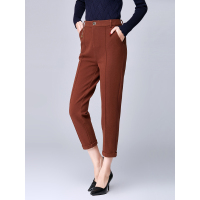 欧昵雪毛呢休闲裤子新款女秋韩百搭高腰显瘦哈伦裤修身七分裤D