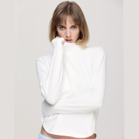 DV全棉高领双面磨毛女士保暖秋衣长袖T恤D1922D213A奶白色