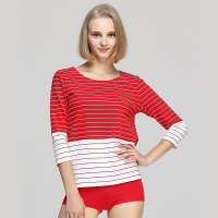 DV磨毛棉条纹女士保暖家居服睡衣长袖T恤D1922D210A红白条