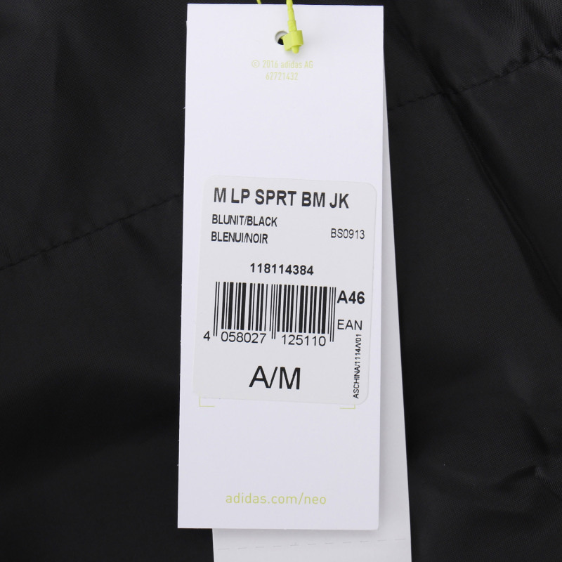 adidas阿迪达斯NEO男子棉服外套2018新款轻便休闲运动服BS0913