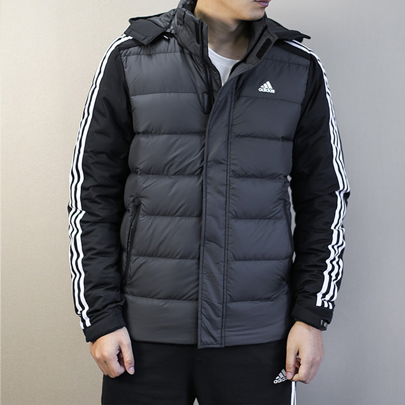 阿迪达斯adidas男装新款保暖纤维运动外套轻薄防风连帽运动羽绒服BQ8595高清大图