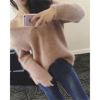 新款套头宽松大V领仿水貂绒海马毛保暖毛衣女