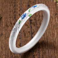 宝萃银楼足银原创幽香若兰手镯景泰蓝工艺新款