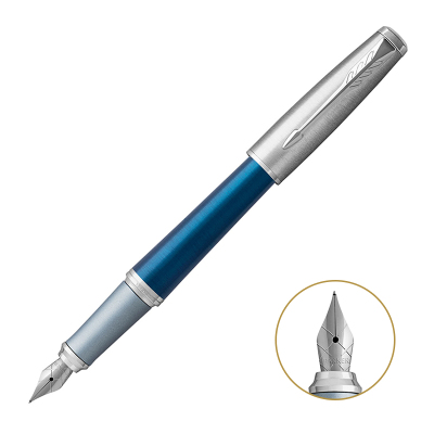 派克PARKER 钢笔 都市海蓝之恋墨水笔 学生商务办公文具用品 可吸墨可替换墨囊0.5mm金属不锈钢F笔尖