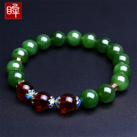 印象眸 和田玉碧玉手链 女款碧玉圆珠单圈手串时尚百搭淑女款手链