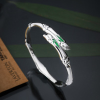 宝萃银楼足银富贵竹银手镯珐琅工艺新款