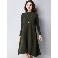 丝柏舍2017秋冬新款纯色半高领长袖套头中长款连衣裙女S74Z0262L